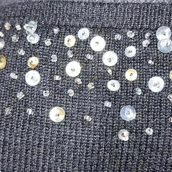 Garnet Hill Women’s Black Silk Cashmere Blend Sequin Collar Cardigan Large - Picture 9 of 13